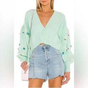 For Love & Lemons Sutton Cardigan in Mint Green - size M